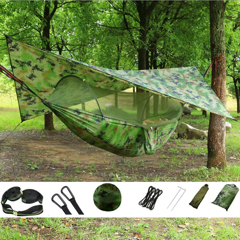 

Outdoor Camping Pop-Up Portable Parachute Hammock with Mosquito Net,Sun Shelter and Upgraded 10-ring Tree Strap Hammocks Swing