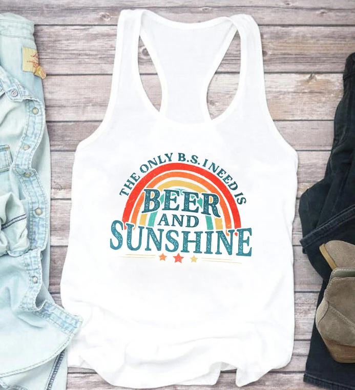 

The Only I Need Is Beer and Sunshine Tank Tops Beer Top Boho Summer Tanks Gifts for Her Women’s Clothing Muscle Tank Top