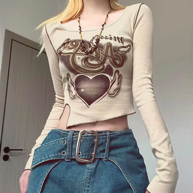 

2023 Crop Graphic Clothing Slim Woman T-shirt with Print Tshirt Funny Causal Cool New In Top for Women Korea Stylish Sleeves Tee