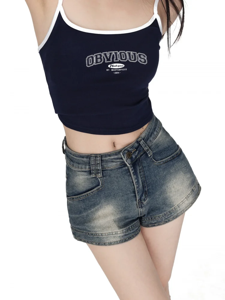 Vintage Denim Shorts Women Summer Korean Style High Waist Blue Short Jeans Slim Woman Y2K Streetwear Casual