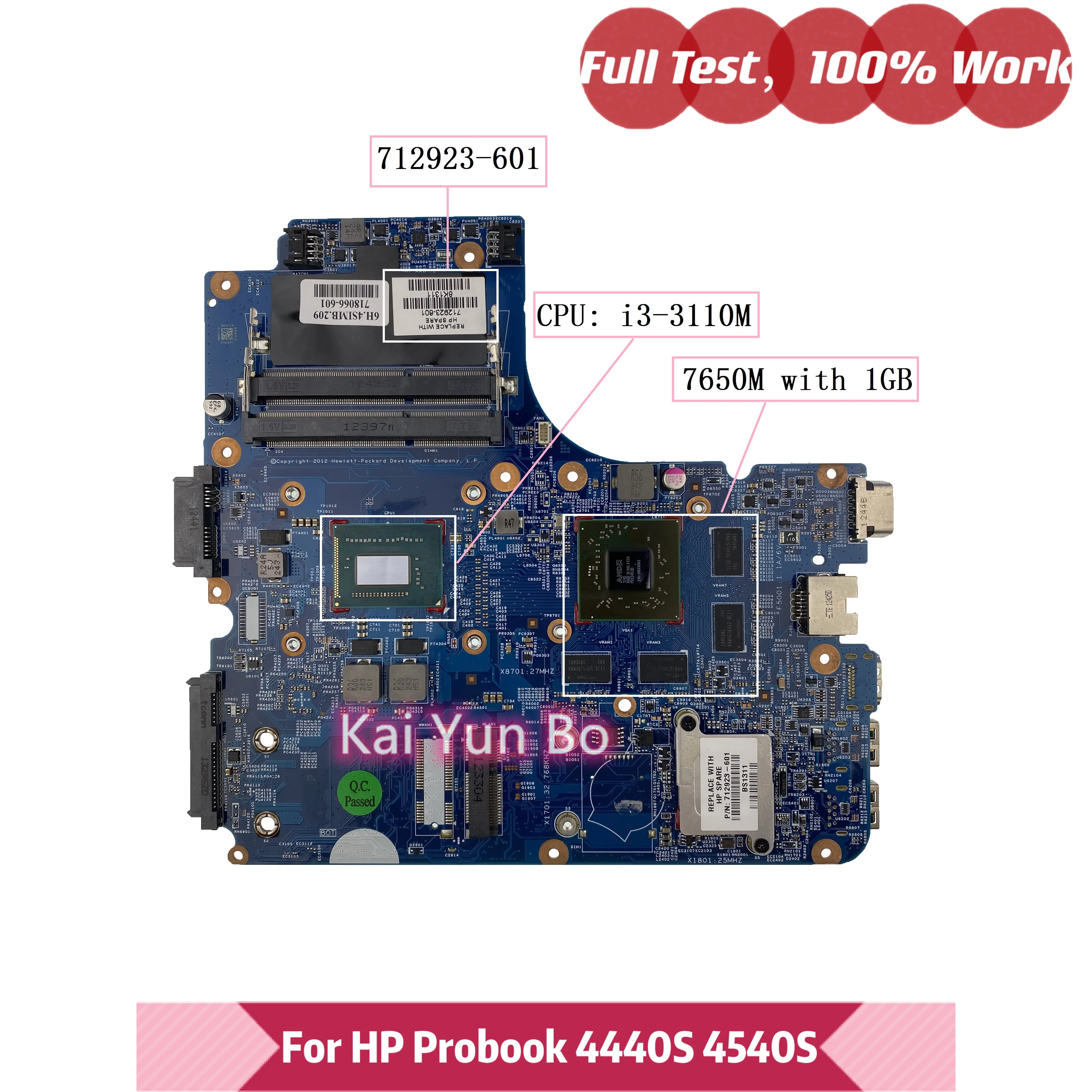 

712923-501 712923-001 For HP Probook 4540S 4440S Laptop Motherboard With i3-3110U CPU 7650M/1GB GPU DDR3 100% Fully Tested