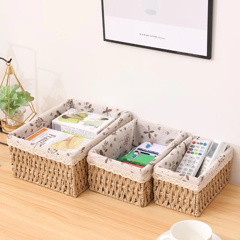 

Desktop Storage Box Miscellaneous Storage Basket Livingroom Key Woven Basket Cosmetics Storage Box Imitation Rattan Woven Basket