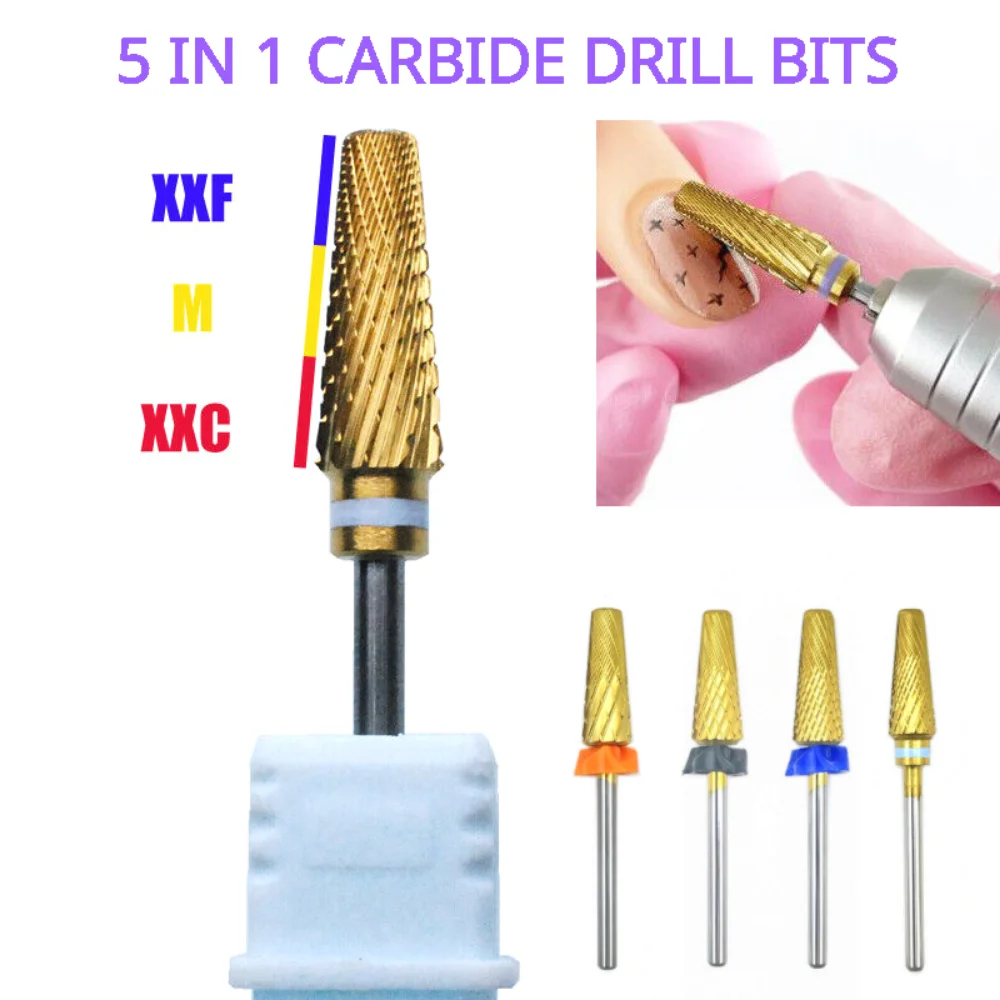 

1pProfessional Nail Drill Bit 5 In 1 PCS Carbide Bur Mix Cuts Gel Cuticle Tool Manicure Accessories Milling Cutters