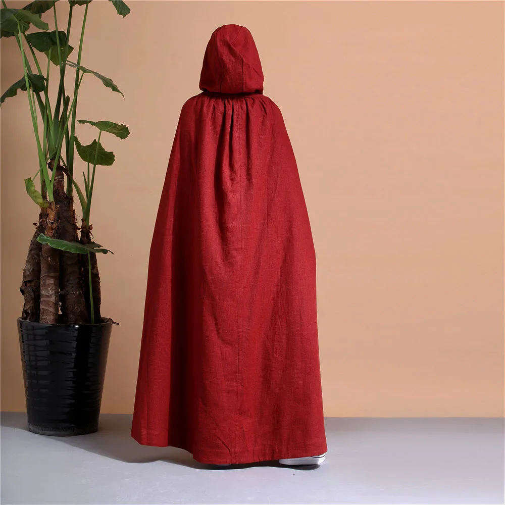 Черный плащ Hanfu женское свободное длинное пальто в китайском стиле со шляпой