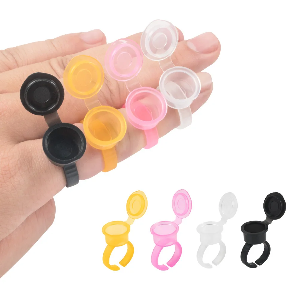 

50 pcs Tattoo Rings Cups Disposable Plastic Holder Tattoo Ink Pigment Ring Adhesive Makeup Rings Palette for Eyelash Extension