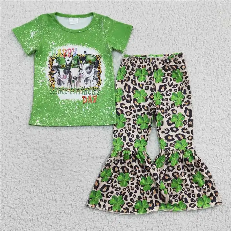 

Счастливого Дня Святого Патрика, одежда для детей, футболка для девочек, топ, штаны с колокольчиком, оптовая продажа, фотография