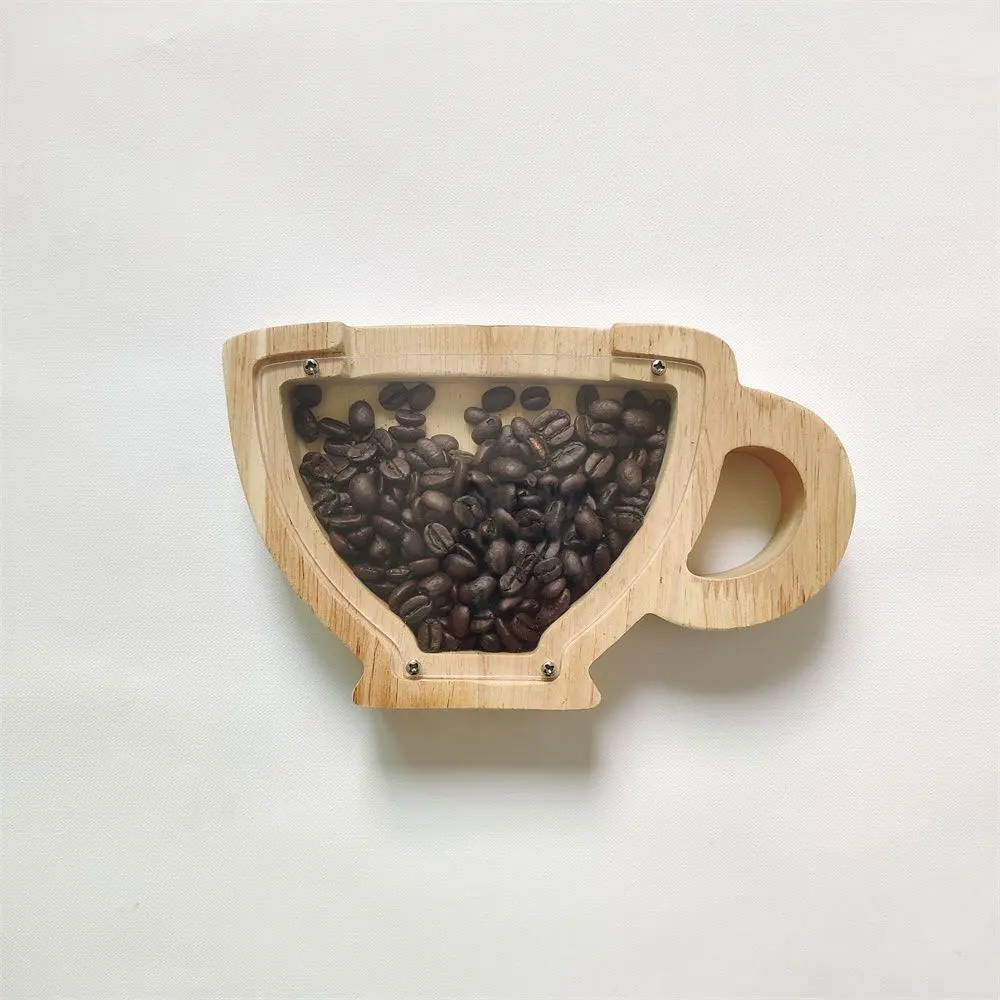 

Wooden Piggy Bank Coffee Bean Tea Cup Coin Piggy Bank Container Household Storage Box Decorative Crafts Children's Gift