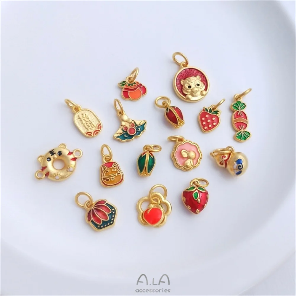 Купи Burned blue sand gold pendant drip oil enamel fortune gourd jade rabbit bud strawberry charm diy bracelet jewelry pendant за 105 рублей в магазине AliExpress