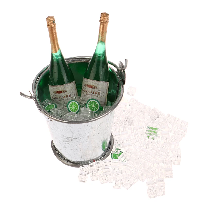 

1 Set 1:12 Dollhouse Kitchen Toys Set Mini Simulation Ice Bucket Champagne Wine Bottles Model Doll House Accessories