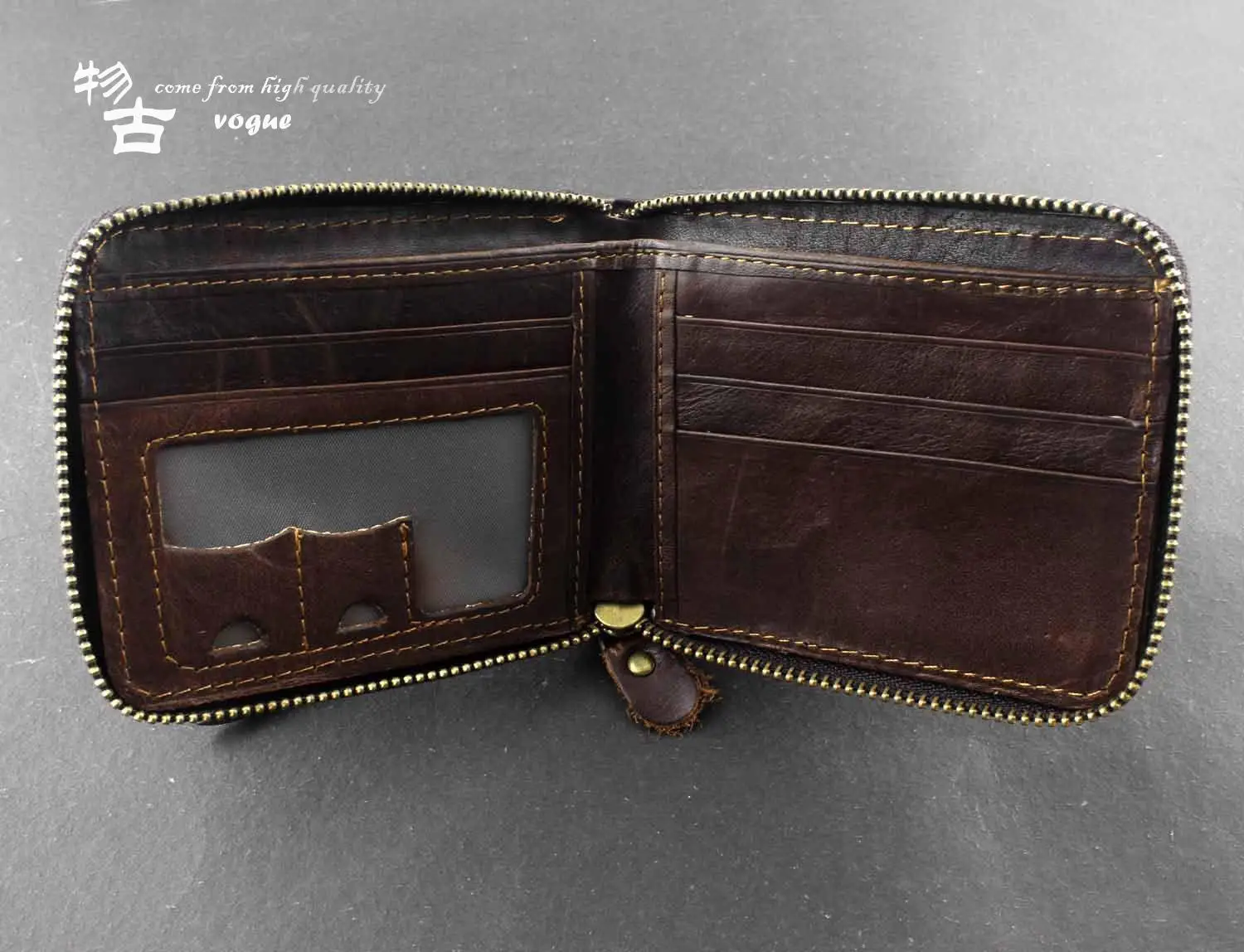 Wolf Pattern Men Wallet Leather Business Zipper Wallet Luxury Billfold Slim Hipster Credit Card Holders Inserts Coin Purses Vint