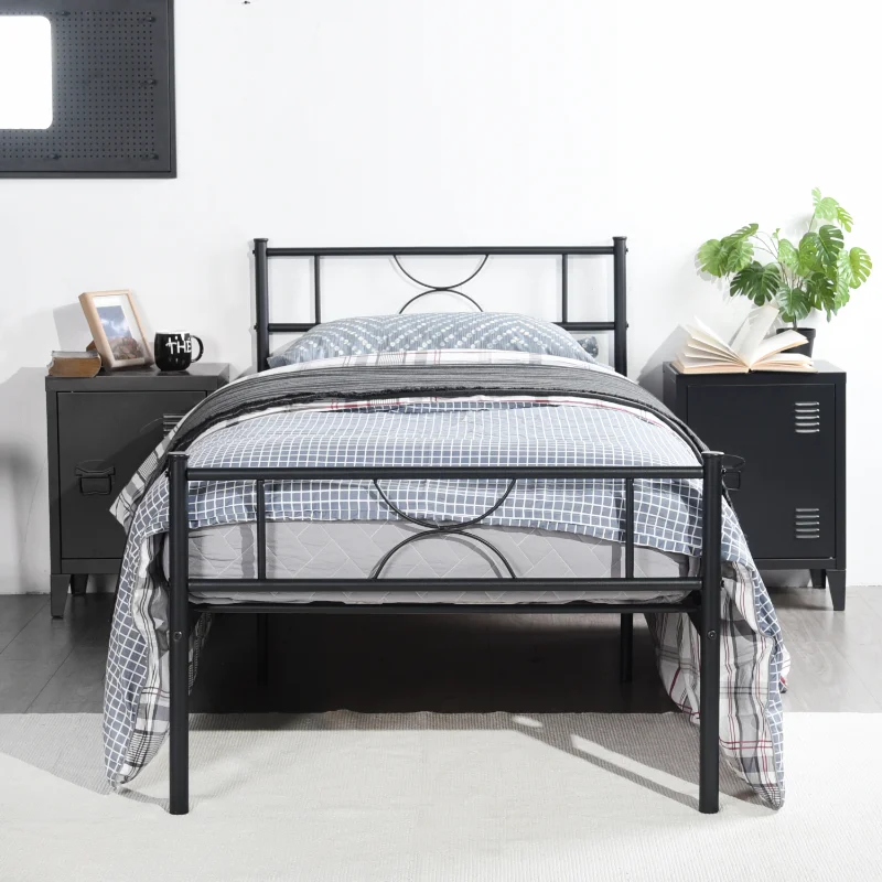 

Metal Bed Frame Twin Size with Headboard and Footboard Single Platform Mattress Base Metal Tube twinsize No Box Spring Needed