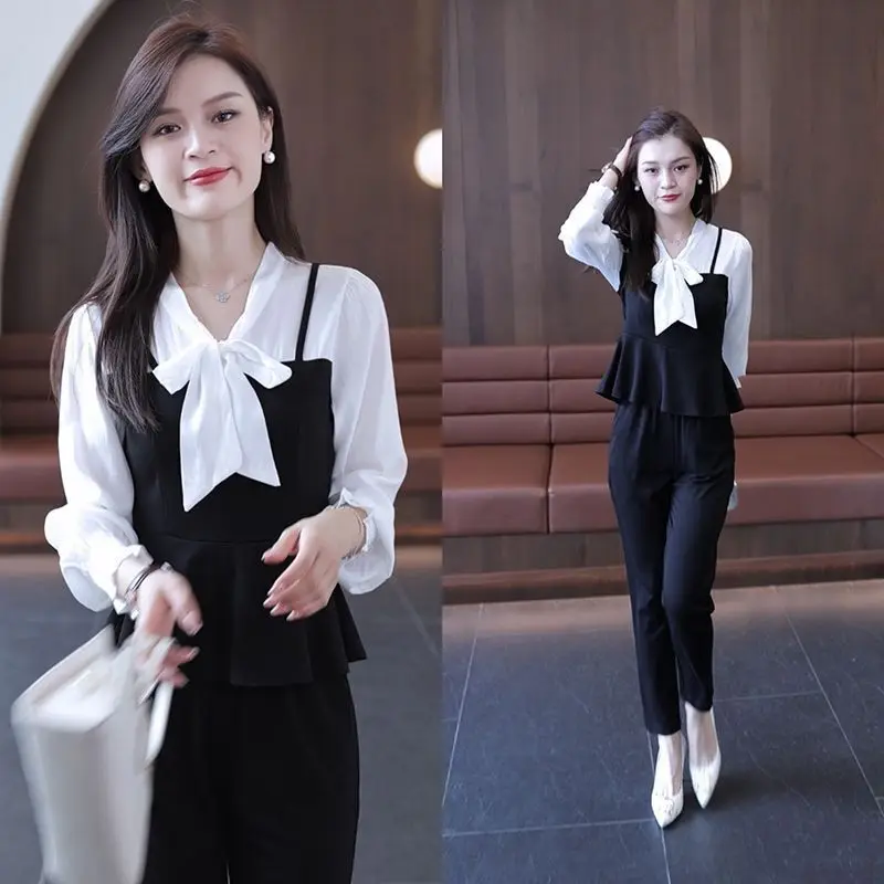 

Поддельный женский костюм из двух предметов с рукавами-фонариками и бантом