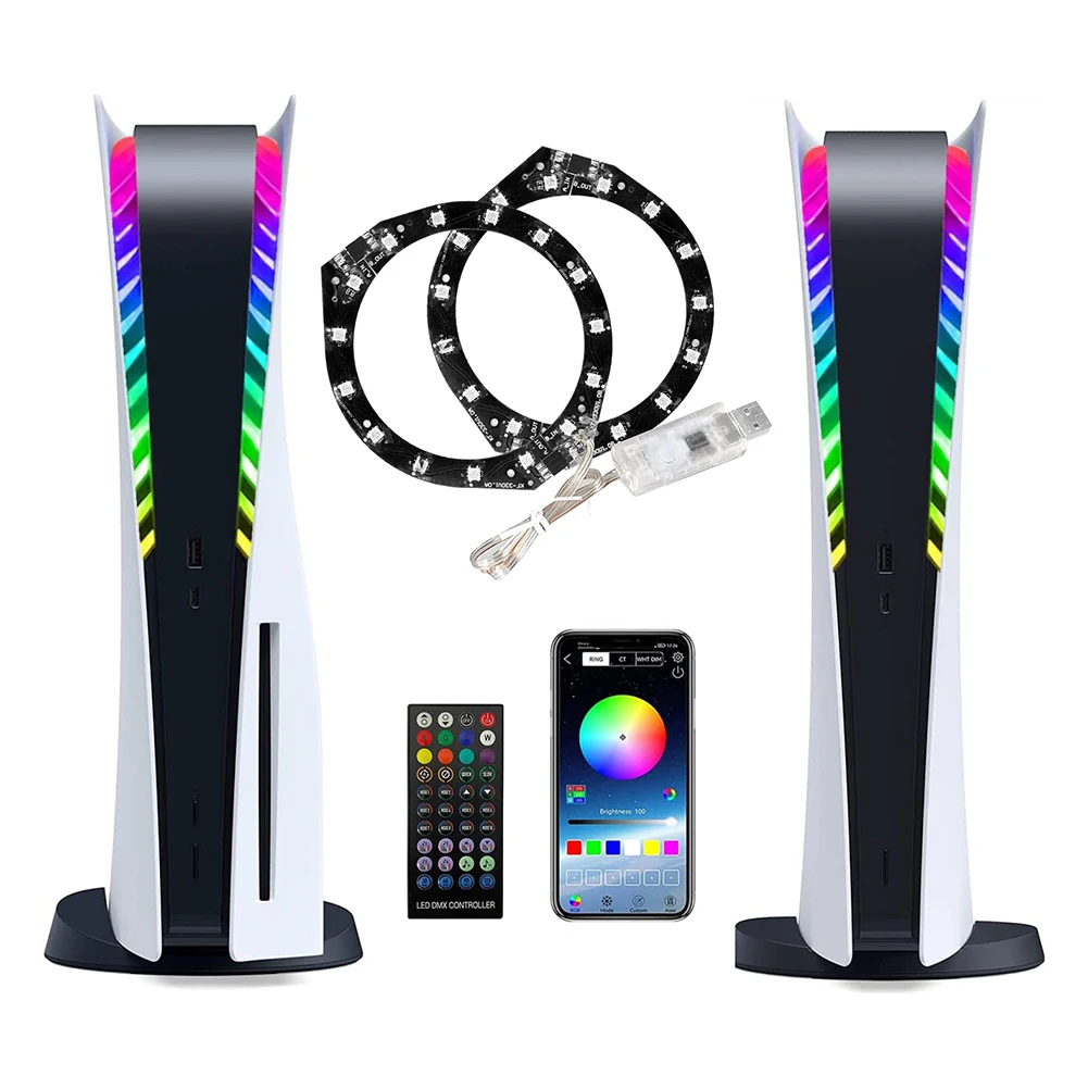 

Светодиодная ленсветильник с RGB-подсветильник кой, 8 цветов, наклейка на охлаждающий вентилятор для PS5, пульт дистанционного управления для ...