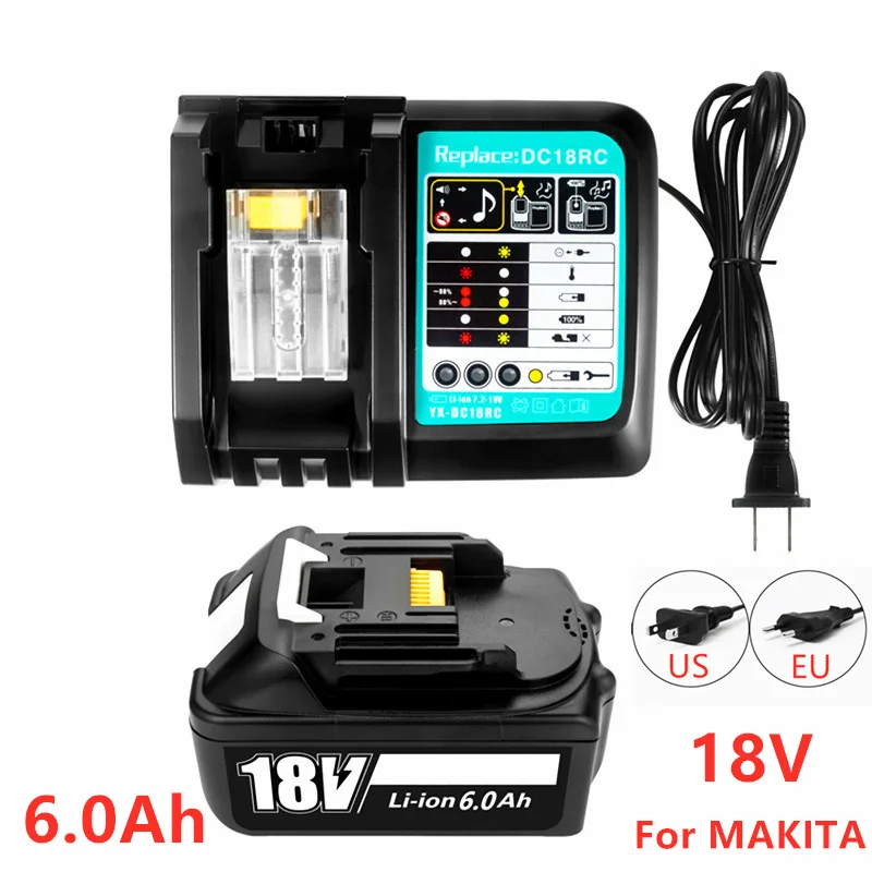 

Новый перезаряжаемый аккумулятор BL1860 18 в 6000 мАч литий-ионный аккумулятор для Makita 18 В батарея BL1840 BL1850 BL1830 BL1860B + зарядное устройство Makita