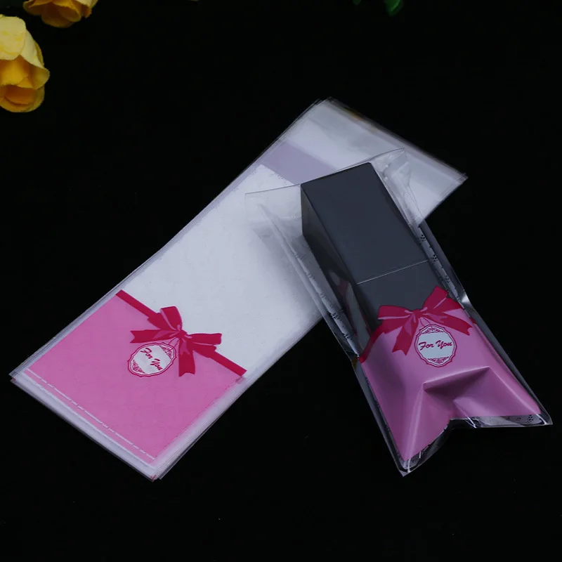 

5x10cm Mini Heart Candy Dragee Bag Transparent Plastic Bag Cookie Lollipop Self Adhesive OPP Bag Lipstick Packaging Pouch 100Pcs