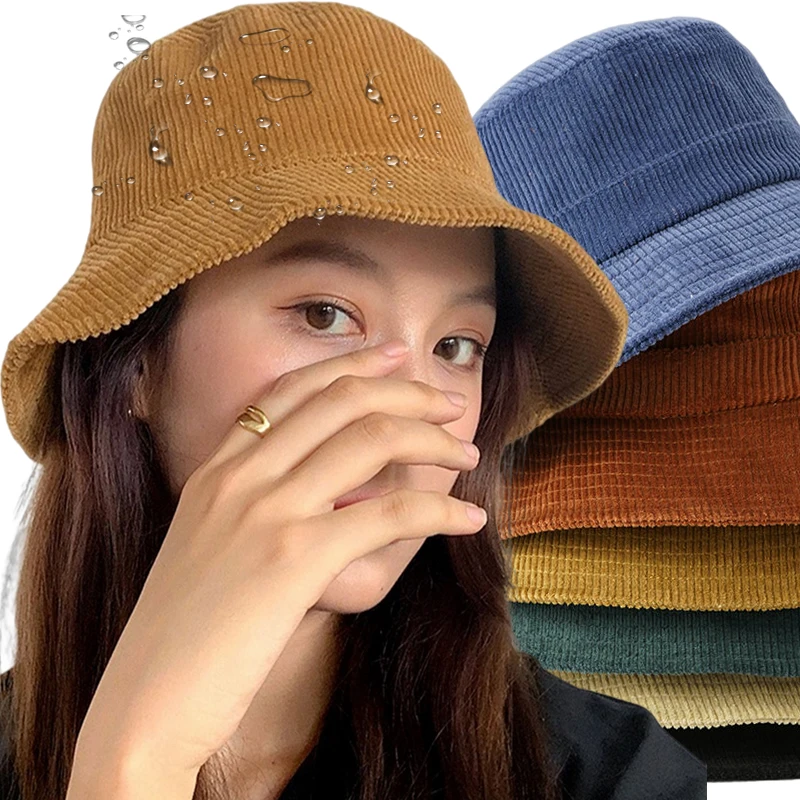 

Corduroy Candy Color Bucket Hats for Men Women Solid Basin Kop Couple Panama Caps Unisex Retro Sun Fashion Fisherman Hat Gorro