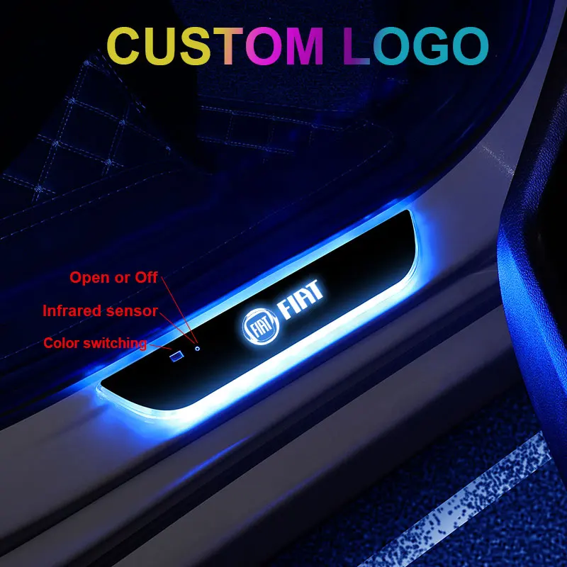 

For Fiat Punto 500 Panda Abarth Tipo Palio DUCATO junto Car door Sill light logo Projector lamp Power Moving LED Welcome Pedal