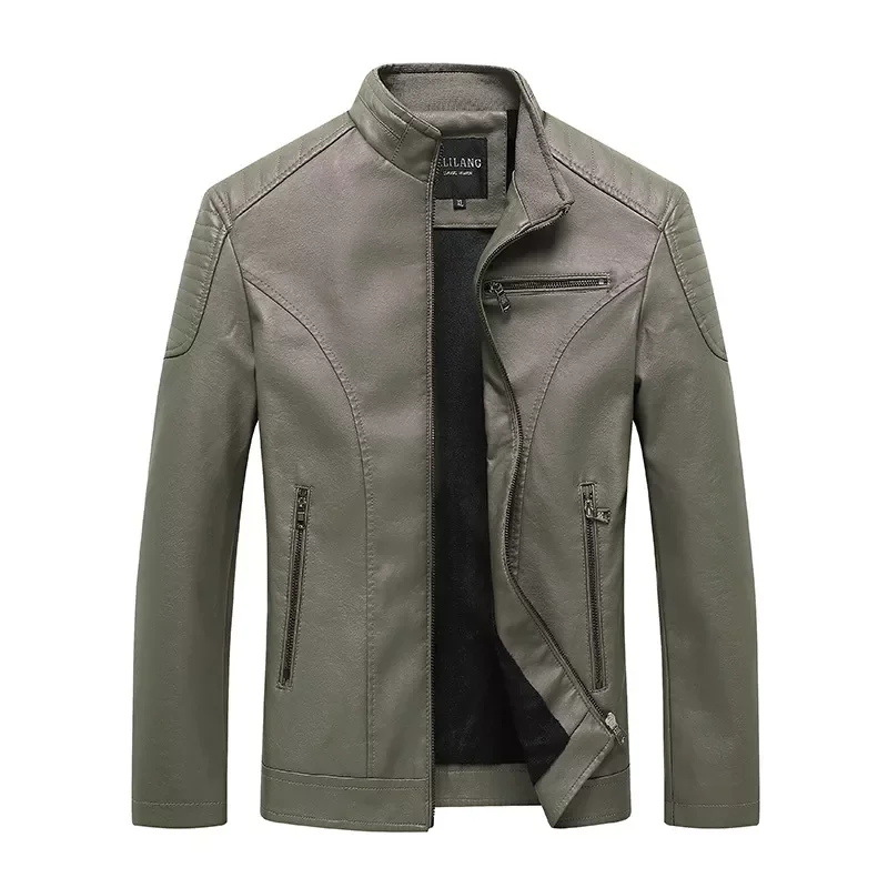 

NEW IN Leather Jackets Stand Collar Fleece Leather Jacket for Men Motorcycle Outwear Coat Casual Faux Fur Coat Men Leather Suede