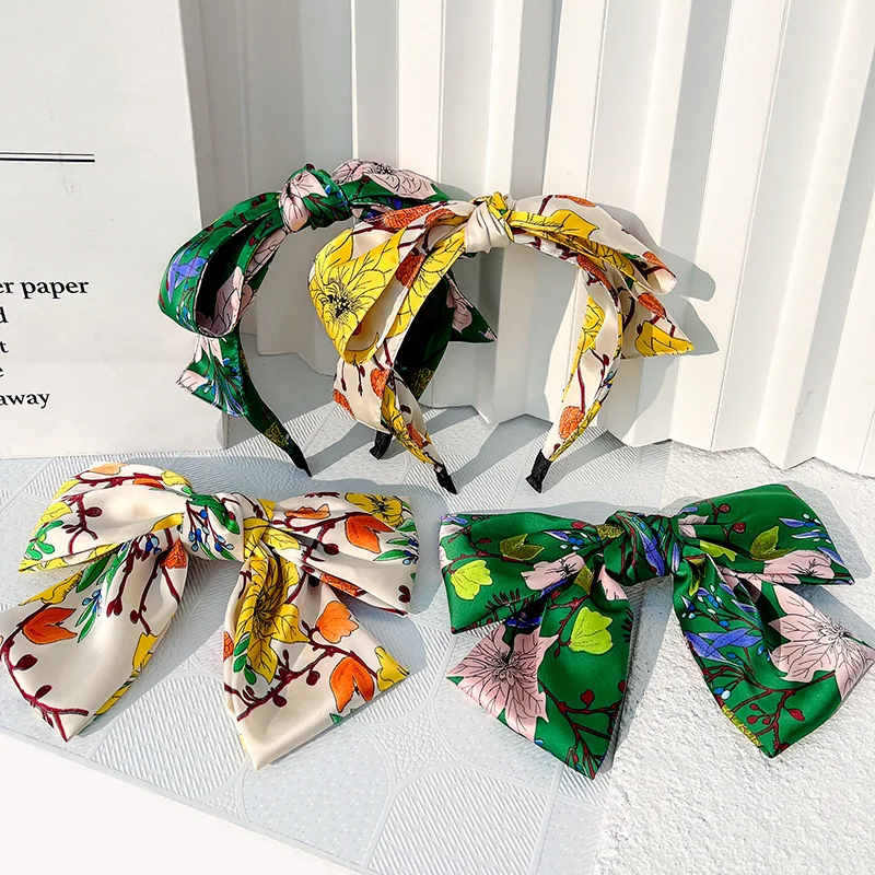 

Girls Women Flower Parrten Satin Big Bow Hairbands Barrette Headbands Ornament Accessories Hair Accessories Wholesale
