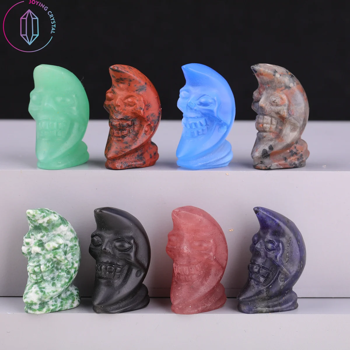 

1.2Inch Gemstone Moon Shape Skull Statue Figurine,Crystal Skull Carving,Eenrgy Crystal Collections,Halloween Jewelry Gifts