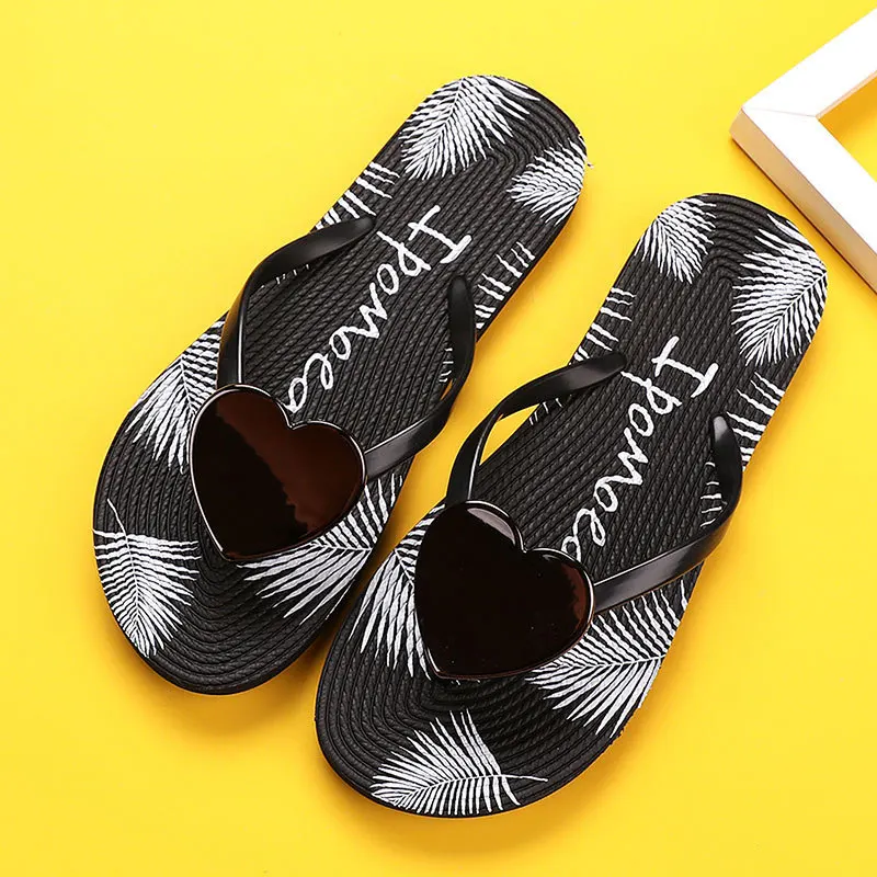 

Summer Women Slippers Flip-Flops Sandals Slide Love Heart-shape Bling Non-Slip Holiday Outdoor Beach Shoes Female Flat Sandals