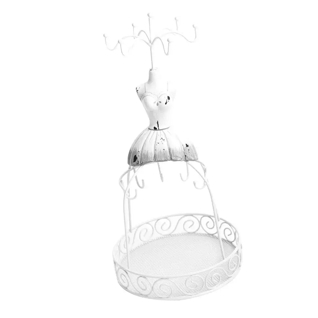 White Metal Wire Frame Vintage Mannequin Jewelry Display Stand for Bracelets Necklaces Earrings Fashion Lady Style Jewelry Rack