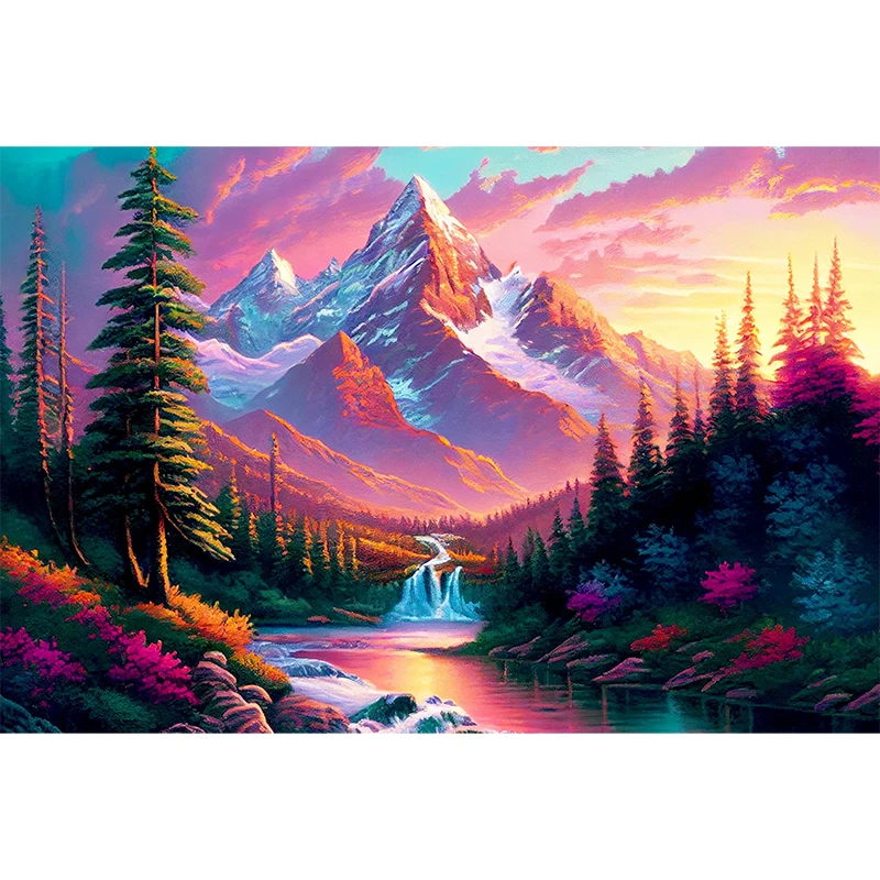

5D DIY Diamond Painting Mountain Waterfall Flower Tree Scenery Full Square Drill Embroidery Mosaic Art Cross Stitch Decor Gift