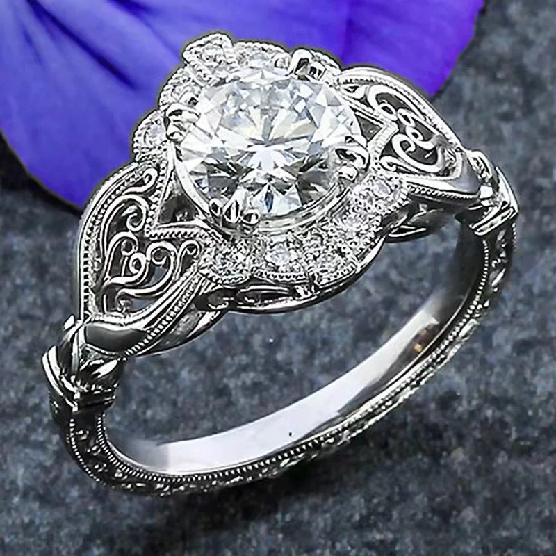 Light luxury white zircon creative texture relief ring fashion personalized ring