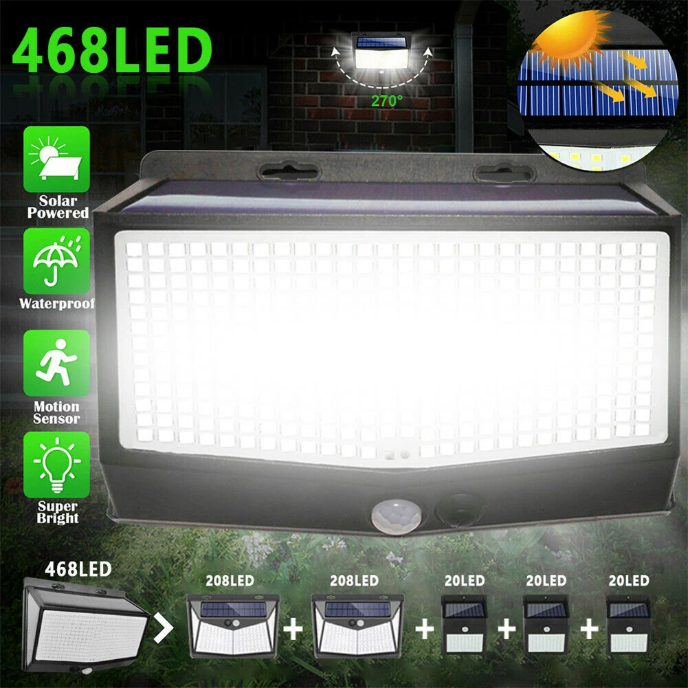 

468 LED Solar Waterproof Light Motion Sensor Automatic Lighting Landscape Lamp Light Wall Waterproof Smart Lamp