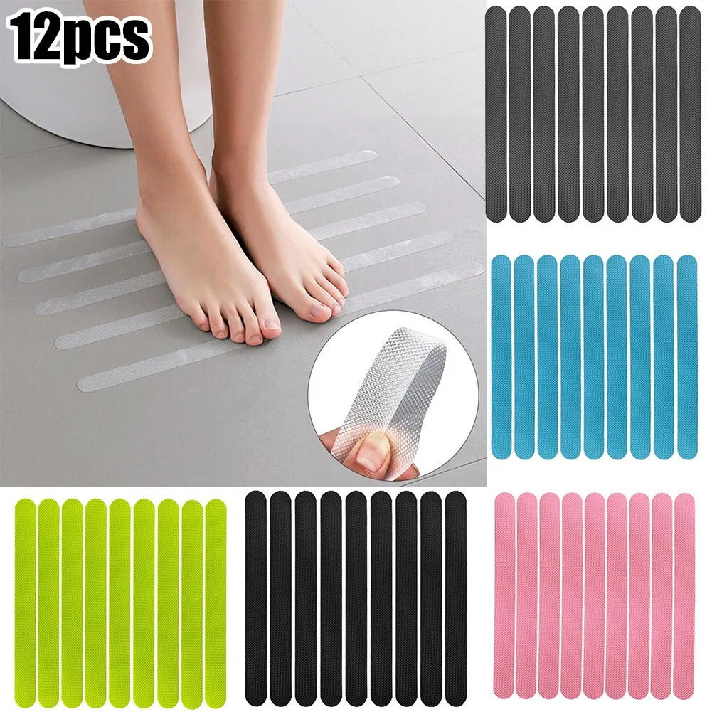 

12 Pcs Bathroom Anti-slip Strips Transparent Shower Stickers Floor Safety Tape For Bathtubs Showers Stairs Floors