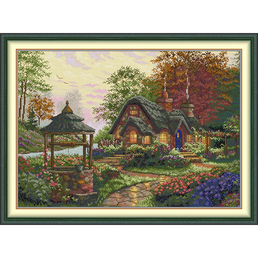 

Landscape Wishing House Printed Water-Soluble Canvas 11CT 14CT 16CT Cross Stitch DIY Embroidery Complete Kit DMC Threads Hobby