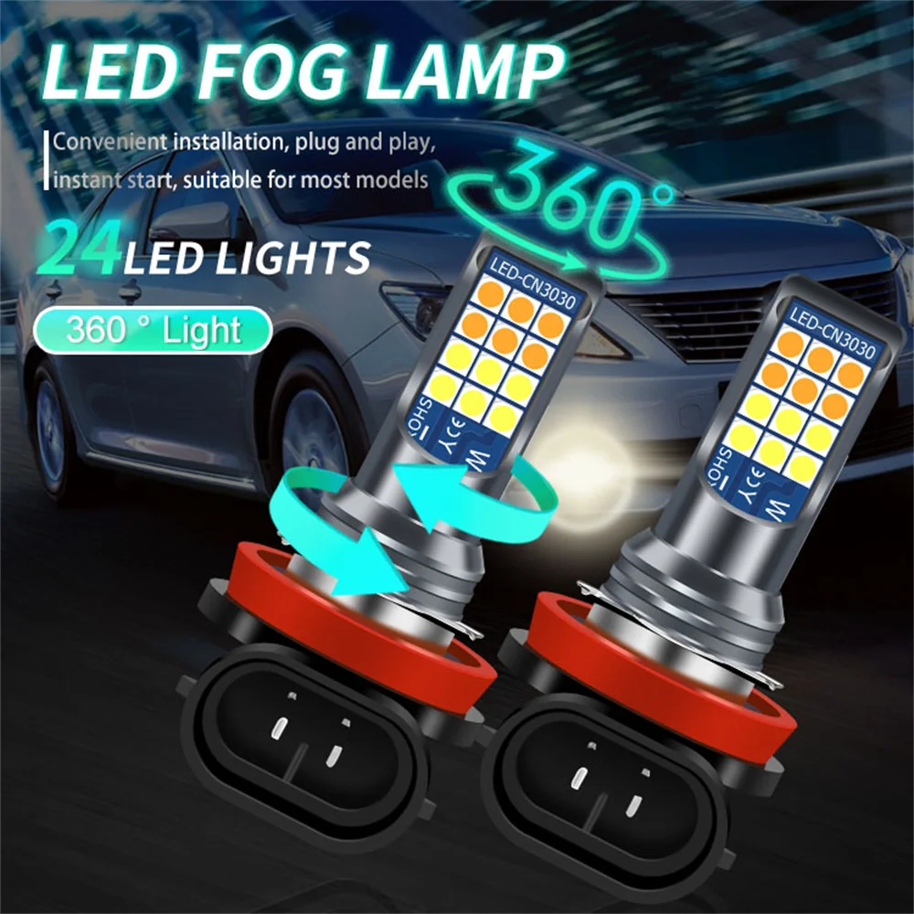 Фото H11 LED HB4 9006 HB3 9005 двухцветные Автомобильные светодиодные H4 H8 H7 противотумансветильник ры 3030 24 SMD лм 12 В Автомобильные ходовые огни 12 в 24 В №2