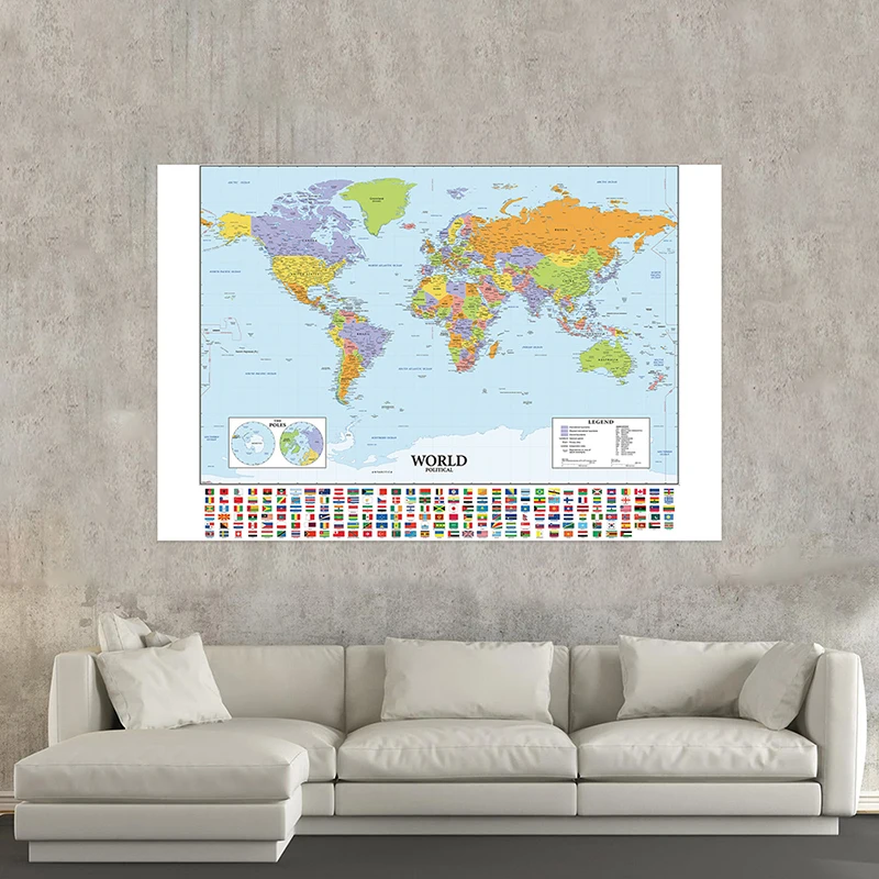 

The Map of World In English Foldable Non-woven Fabric Living Room Wall Sticker Decoration Educational Office Supplies 100x70cm