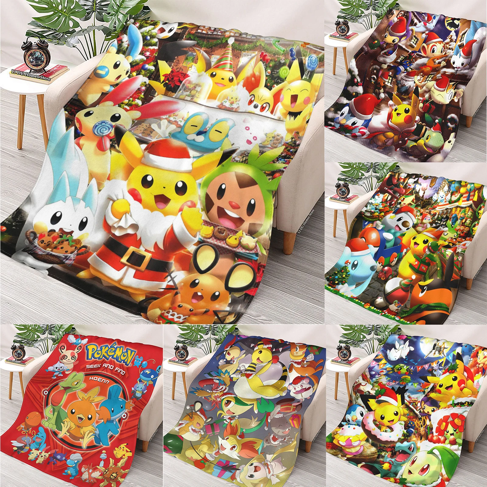 

Hot Anime Pokemon-Pikachu Blanket For Children Christmas Gifts Picnic Travel Home Bed Sofa Chair Applicable All Season Blankets