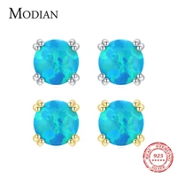 modian 925 sterling silver fashion stylish natural opal stud earrings for women girl fine jewelry anniversary gifts accessories