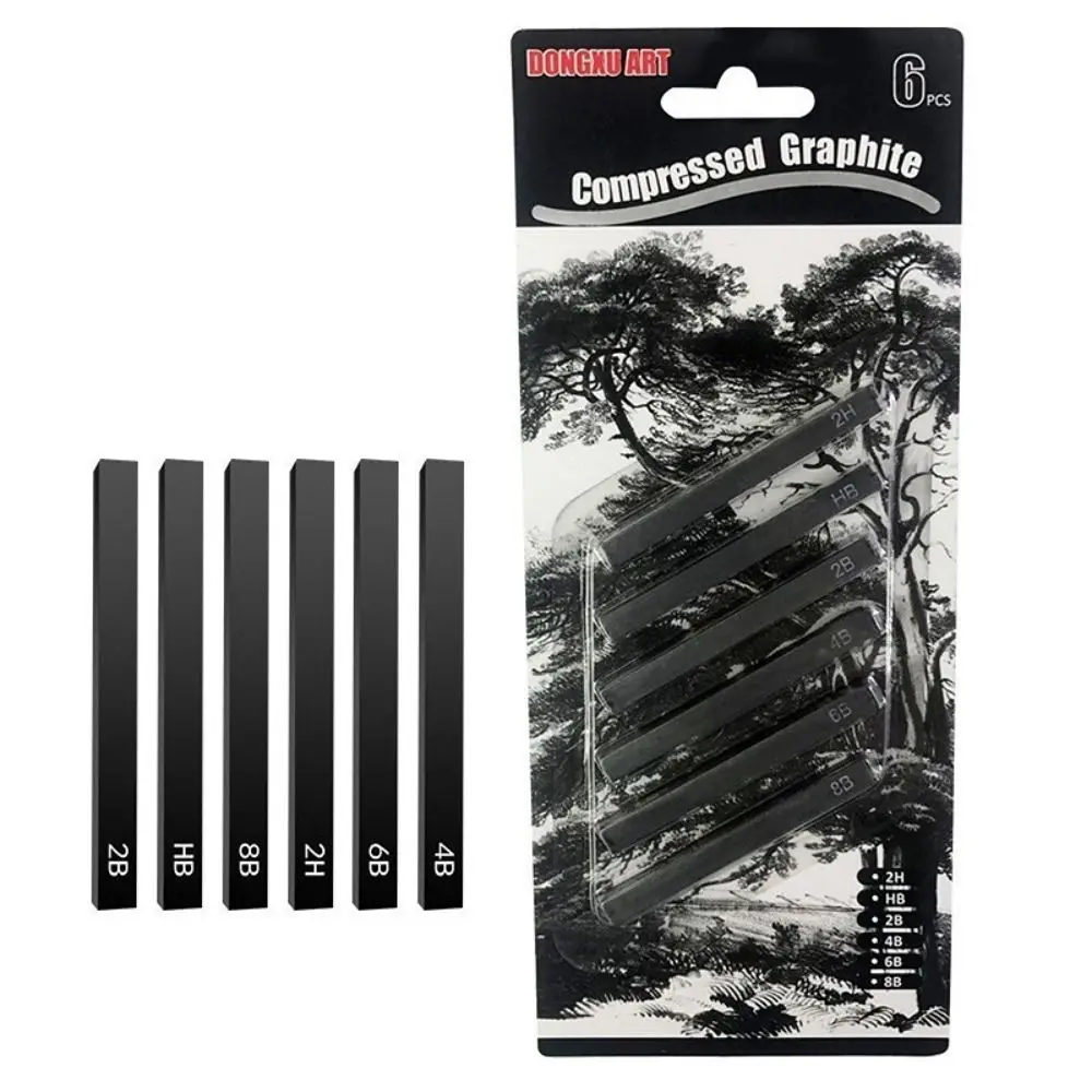 

Soft Hard 6pcs/Set Drawing Graffiti Sketch Students Carbon Pen Compressed Carbon Bar Art Supplies Square Carbon Stick