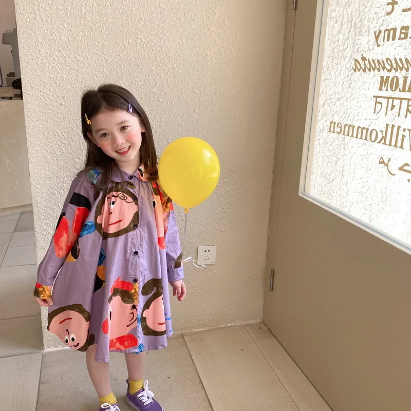 Новинка 2022 весеннее платье для девочек с длинным рукавом-фонариком фиолетовое