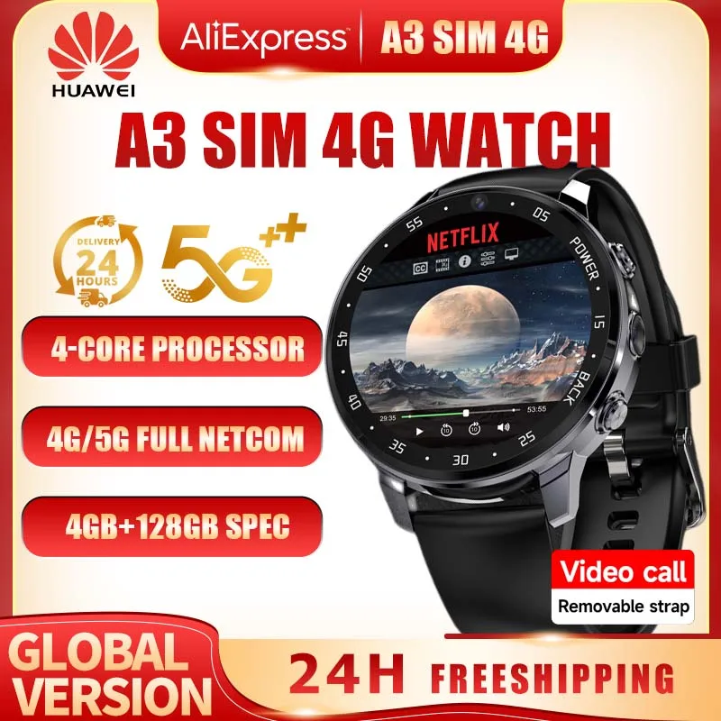 For Huawei A3 Smartwatch 4G/5G SIM Card 64GB Camera Watch Video Call NFC WIFI Sport Tracker Men GPS Google App for Android IOS