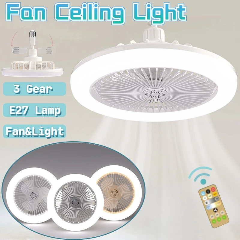 

Потолочный вентилятор E27 с подсветкой, лампа-вентилятор с дистанционным управлением, бесшумный, плавное затемнение, таймер для спальни, электрический вентилятор