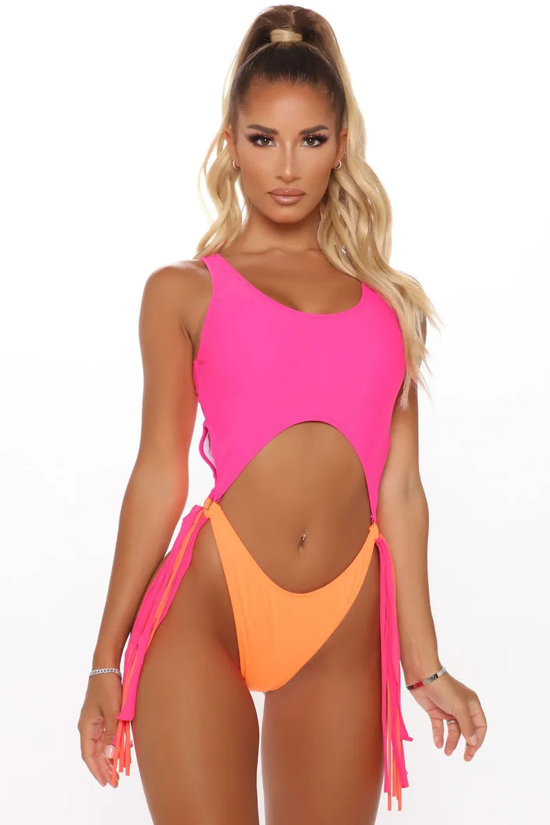 Боди в африканском стиле с принтом монокини кисточками Цельный купальник