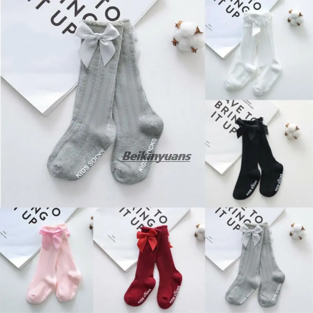 

New Kids Sock Toddlers Girls Big Bow Knee High Long Soft Cotton Lace Newborn Socks Baby Bow knee long socks