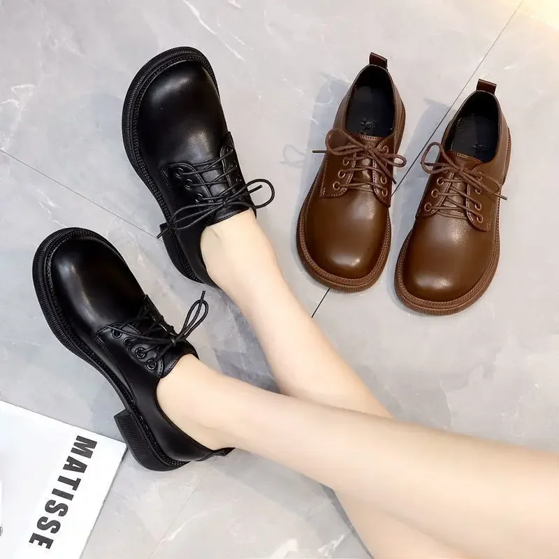 Женские лоферы из натуральной кожи весенняя рабочая обувь туфли на шнуровке