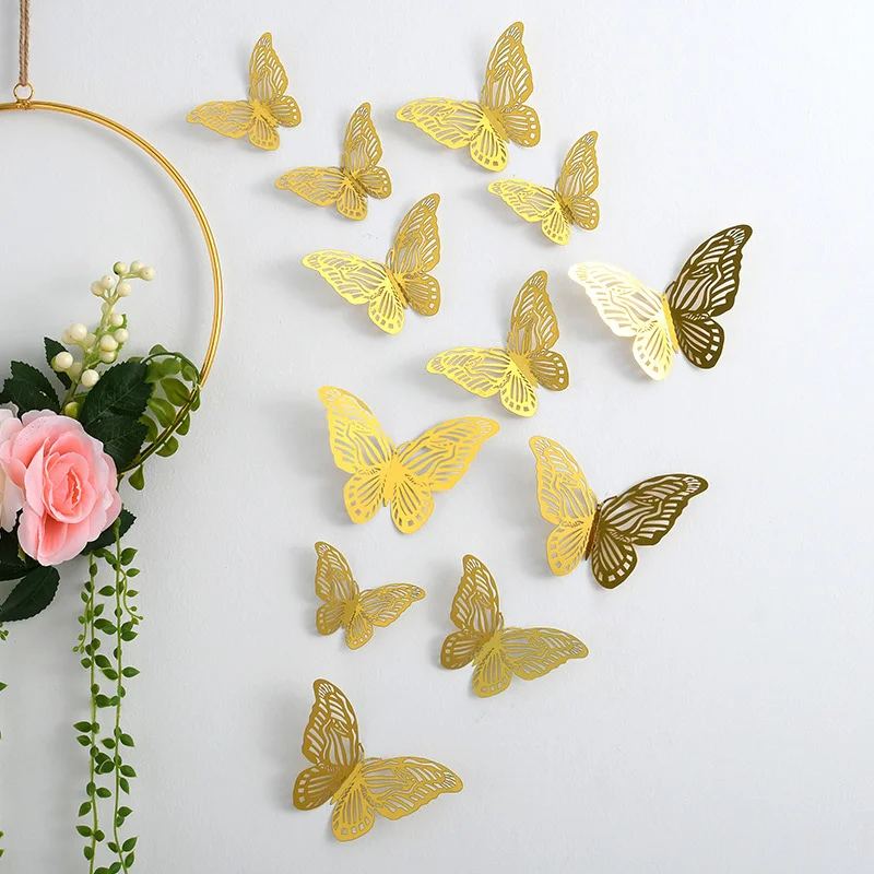 

12Pcs/Set Hollow 3D Butterfly Wall Sticker for Home Decoration Party DIY Butterflies Stickers on The Wall Wedding Decoration