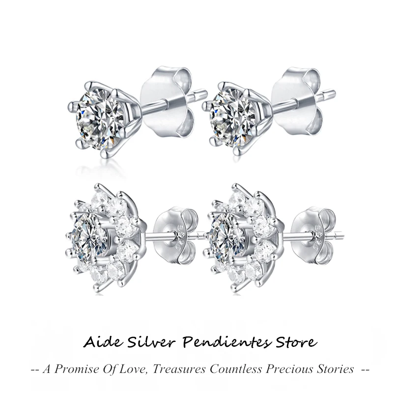 

AIDE 0.5 CT Moissanite Stud Earrings For Women 925 Sterling Silver Brilliant Wedding Engagement Gift Ear Piercing pendientes