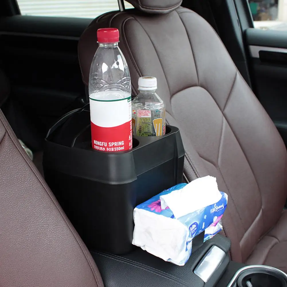 

Car Center Organiser Armrest Box Multipurpose Storage Console Trash Can With Double Drink Cup Holder