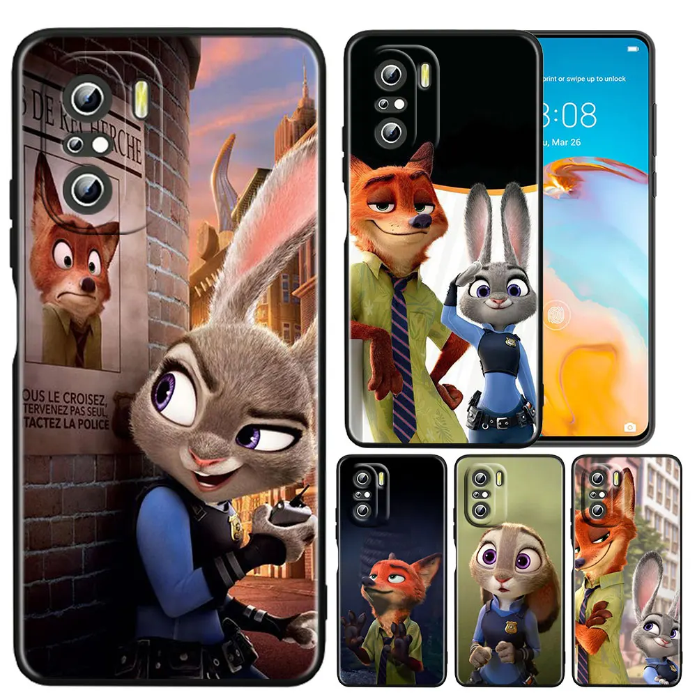 

Anime Zootopia Judy Nick Case For Xiaomi Redmi K50 K40 Gaming K30 K20 Pro 5G 10X 9T 9A 9C TPU Soft Black Phone Cover Capa Coque