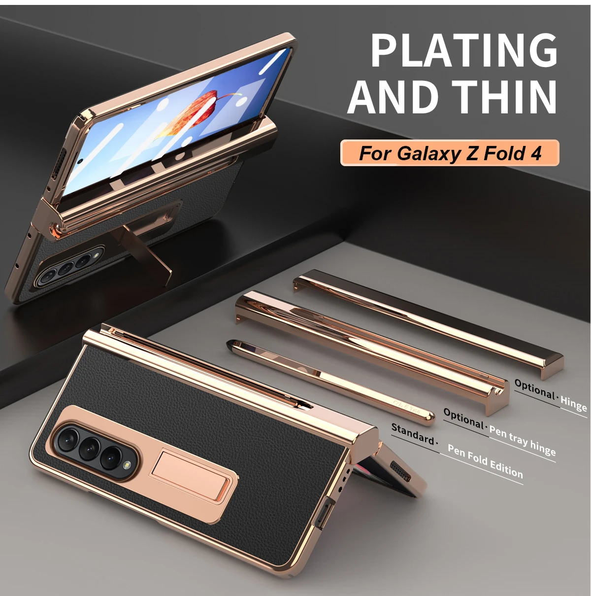 

Luxury Leather Plating Hinge Case for Samsung Galaxy Z Fold 4 5G Pen Slot Case Magnetic Kickstand Cover for Samsung Fold4 Case