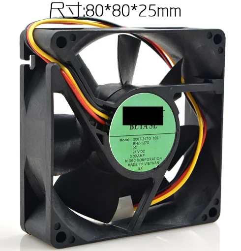 Новый оригинальный D08T-24TG 10B DC 24V 0.09a 8025 8cm 3-проводной охлаждающий вентилятор