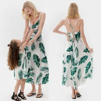 tank mommy and me clothes family look leaf print mother daughter matching dresses fashion woman girls long dress outfits 2022