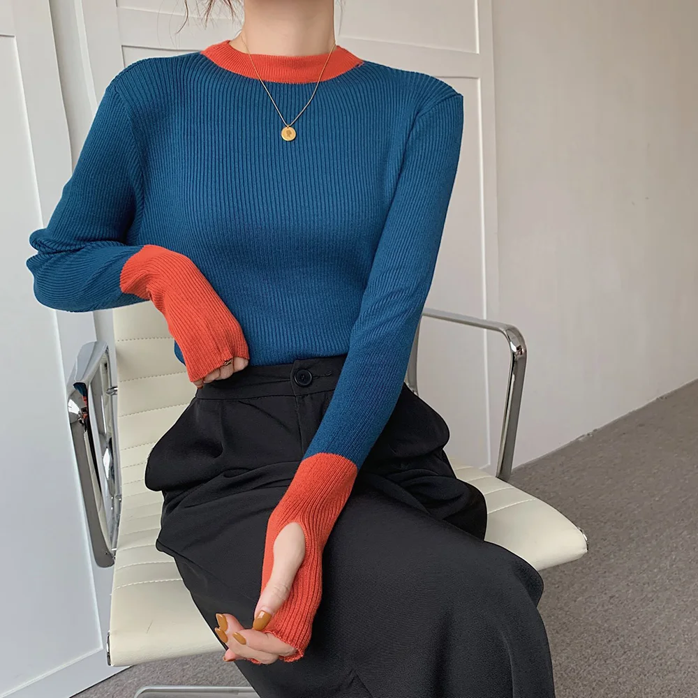 Модная женская одежда Croysier зима 2021 Повседневный пуловер контрастных цветов